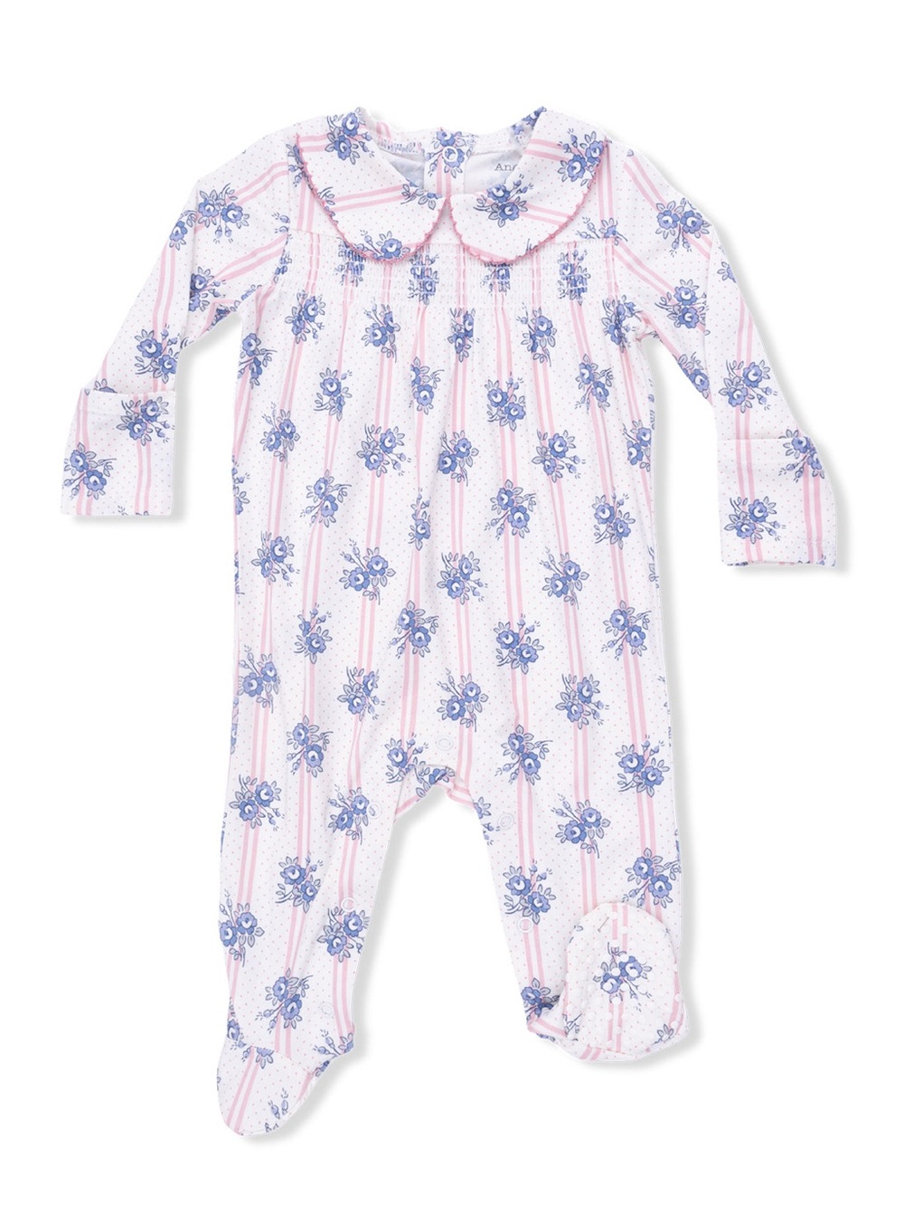 Angel Dear Smocked Peter Pan Footie, Stripe Dot Roses